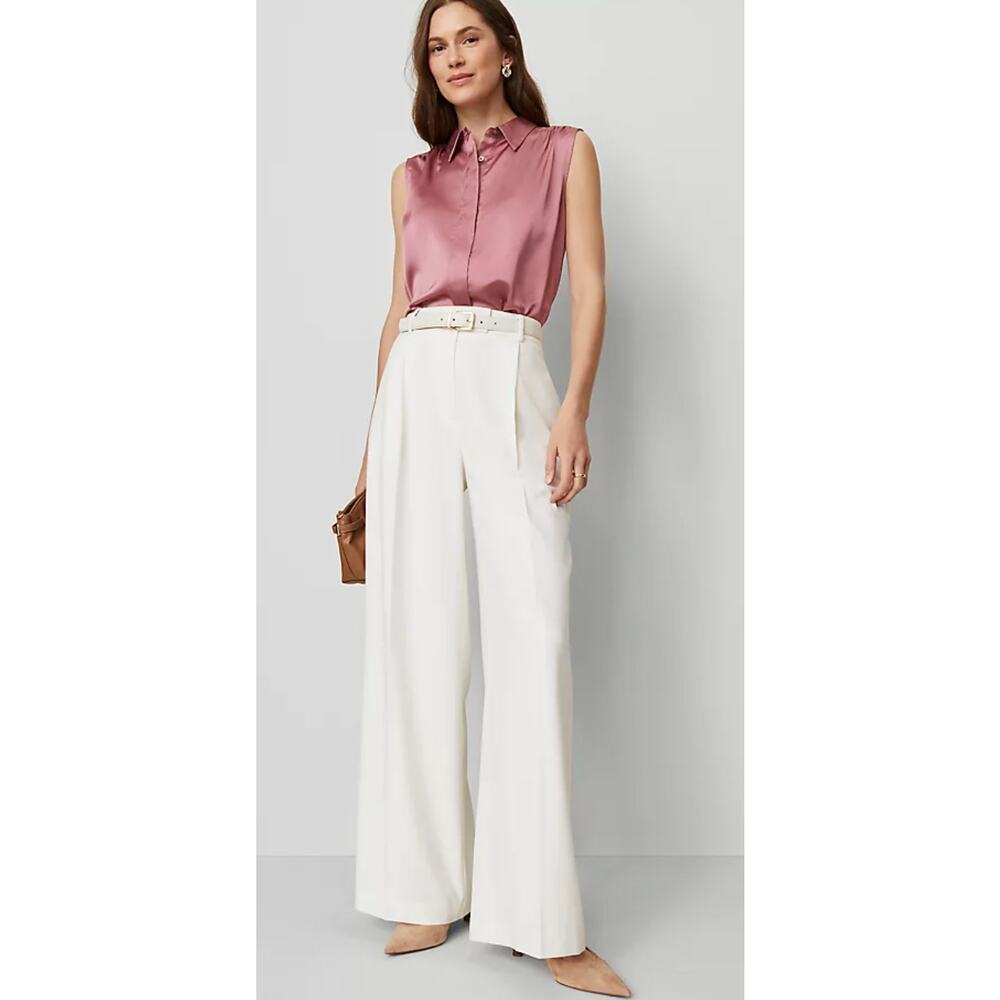NEW ANN TAYLOR WINTER WHITE PETITE MODERN WIDE LEG TROUSER PANTS SZ 14P